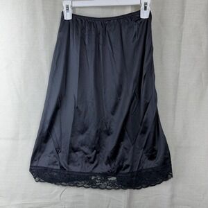 Vintage Ashley Taylor Half Slip Womens Large Black Nylon Lace Bow Trim USA